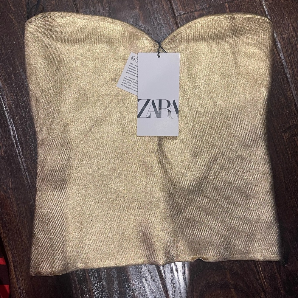 Zara metallic gold strapless top